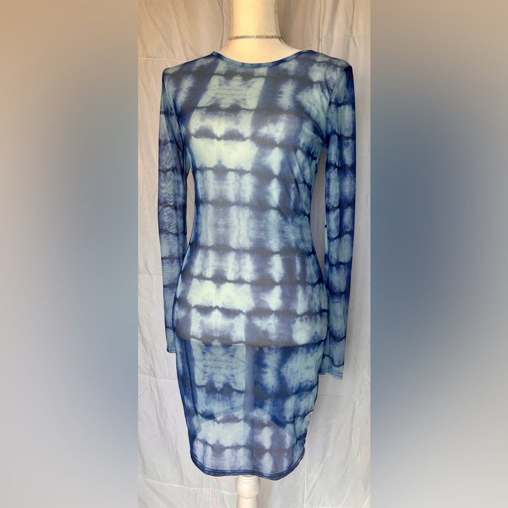 Mesh Tie Dye Crewneck Mini Dress